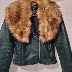 Dark Green Faux Leather Jacket